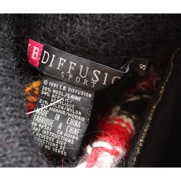 Vtg 90s Black Colorful Southwestern Knit Coatigan Sweater Coat Duster S Mohair - Picture 2 of 8